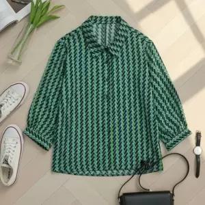 [다잇템] 여성용 롱슬리브 패턴 클래식 출근룩 셔츠