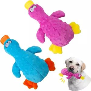 탑니크 개 삐걱거리는 장난감 오리 - 대형견을 위한 2팩 내구성이 뛰어난 푹신한 인터랙티브 플레이