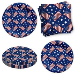 BIRTHDAY GALORE 미국 국기 대형 22 9CM 9인치 포함 디저트 플레이트와 파티 냅킨 7월 종이 24피스 세트에는 디너 용품 17 8CM 7인치 4일 접시 식기