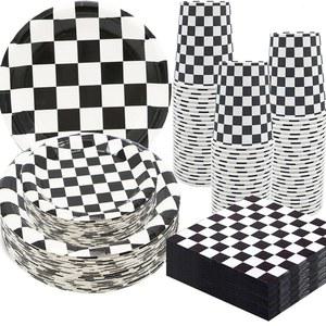 HSPAIDYP 블랙 화이트 체크 무늬 용품 냅킨 패턴 25인용 17 8CM 7인치 모던 행사 디저트 22 9CM 9인치 레이스 파티 접시 모든 100개 디너