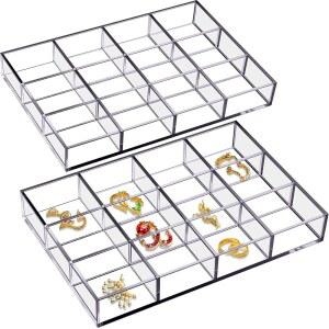 AMAZING ABBY RUBY 2팩 트레이 플라스틱 홀더 오거나이저 아크릴 솔루션 귀걸이 보관 반지 주얼리 장신구 케이스 완벽한 등을 위한