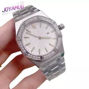 호환  맞춤형 로고 여성용 시계 31mm 여성용 팔각형 스테인리스 스틸 쿼츠 시계 선용 녹색 야광 다이얼 일