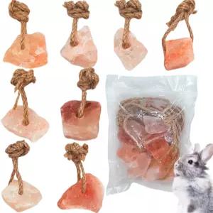 하밀레이 8 PCS 토끼 소금 핥기 블록 천연 작은 동물 히말라야 장난감 매달린 밧줄 쥐 미네랄 씹기 간식
