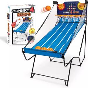 이스트포인트 커넥트4 후프 아케이드 농구 게임 - 블루 미디엄 전자 LED 득점 및 2인용 실내 접이식 디자인