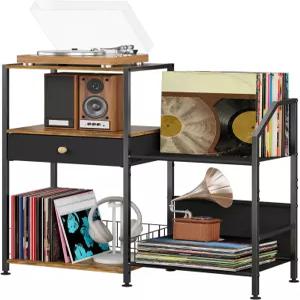 D.S.Exthetic 3티어 레코드 플레이어 스탠드 최대 200장의 앨범을 보관할 수 있는 비닐 선반 빈티지