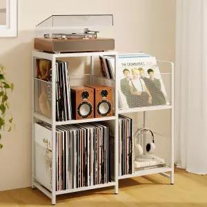 Anlanbor 화이트 레코드 플레이어 스탠드 최대 300장의 앨범을 보관할 수 있는 테이블 비닐 정리함을 위한
