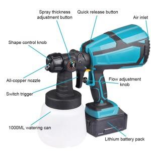 1000ML 무선 전기 스프레이 건 휴대용 고전력 HVLP 페인트 분무기 Makita 18V 배터리 자동 가구 코팅 에어