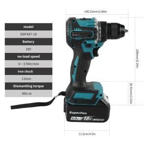 슈퍼팬 SP487 임팩트 드릴 브러시리스 모터 및 열 방출 기능으로 콘크리트/타일 가정용으로 마키타 18V 배