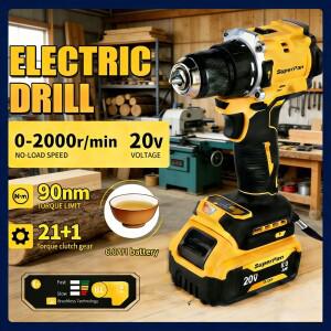 슈퍼팬 SP805 브러시리스 드릴 토크 3/8인치 척 정회전/역회전 저전력 저소음 듀얼트 20V 배터리 핀 호환