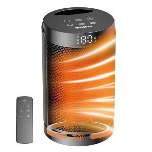 실내용 소형 휴대용 공간 히터 - 온도 조절기, 70 진동, 5가지 모드, 리모컨, 12시간 타이머, 사무실, 침실, 대형 객실용 조용한 포함 QOWETU 1500W 전기