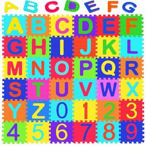 페바이어 36 타일 u2019s 폼 퍼즐 매트, 매트 놀이, 알파벳과 숫자(랜덤 색상)가 적힌 러그 놀이