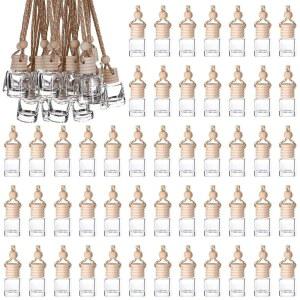 RZJSL SHANHAI 50pcs 행잉 카 방향제 나무 뚜껑 8ML 빈 투명 병 유리 오일 향수 펜던트 바이알, 원통형