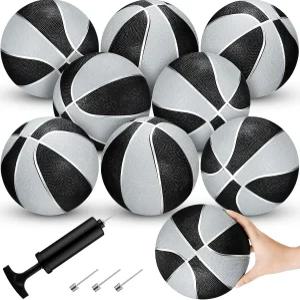 8팩 7인치 미니 고무 농구공 세트 에어 펌프 후프 주니어 사이즈 3개 초급 아케이드 게임 실내 야외 수영장