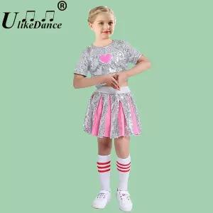 댄스복 방송 아이돌 무대 의상 발표회 아동 재즈 댄스 실버 스팽글 여자아이 스트릿 쇼 키즈 힙합 원피스