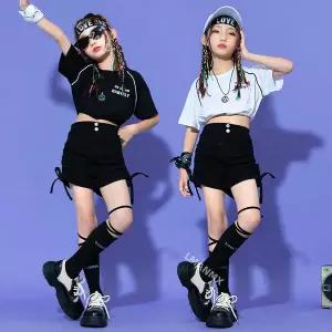 댄스복 방송 아이돌 무대 의상 발표회 재즈 댄스 공연 원피스 드레스 여름 하이웨이스트 및 배꼽 노출 힙합