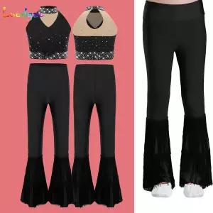 댄스복 방송 아이돌 무대 의상 발표회 키즈 술 댄스 세트 라인 석 조끼와 벨 바닥 바지 재즈 차차 삼바 탱