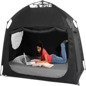 수면을 위한 실내 즉석 프라이버시 침대 텐트 퀵 셋업 캐노피 넓은 공간과 3도어가 있는 휴대용 커튼(블랙