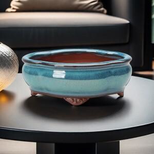 세라믹 즙이 많은 꽃 냄비 중국 스타일 도자기 분재 배수구 보라색 사암 데스크탑 홈 장식