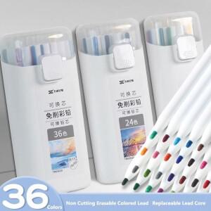 날카롭지 않은 색연필 12/18/24/36색 교체 가능한 리필 기계식 유성 지우개 아트 드로잉