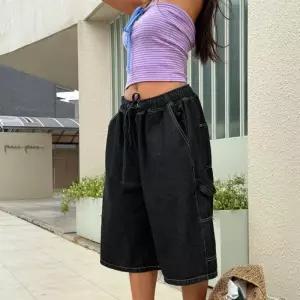 [다잇템]여자 넓은 버뮤다데님 카펜터 자수 청반바지 (36181547A)