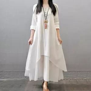 루즈핏 롱 빅사이즈 원피스 프뤼 / 홀가먼트니트원피스 브이넥니트원피스 여름롱원피스 시어서커