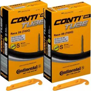 컨티넨탈 레이스 28인치 700x20-25c 내부 튜브 - 60mm 프레스타 밸브(콘티 타이어 레버 포함 2개 팩)