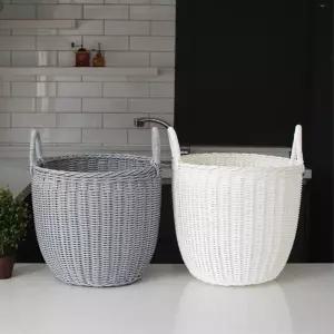 [마이모노샵][마이모노샵] 화이트 그레이 손잡이 핸들 정리 수납함 빨래바구니 (17308772)