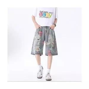 남자 데님 반바지 디스트로이드 여름옷 워싱 빈티지 스트레이트 트레이닝 하의 얇은 무릎 위 5~6부 SPO마