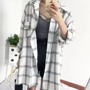 [의류] 클래식 체크 패턴 포인트 여자 격자 긴팔셔츠