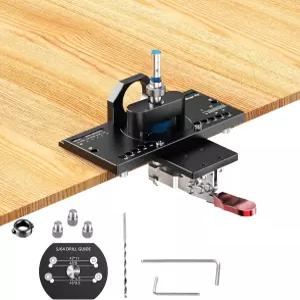 퀵 클램프 및 먼지 진공 어댑터가 장착된 퓨리우드 메탈 숨겨진 힌지 지그 - 35mm 도어 캐비닛 장착 도구용