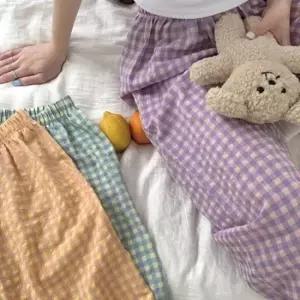 [의류] 사계절 작은 체크 와이드핏 귀여운 집순이 잠옷 바지