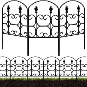 QIAOKAIYAN 24인치(H) x 10.83피트(L) 장식용 정원 울타리 - 톨 가든 동물 장벽 10팩 금속 테두리 블랙 노