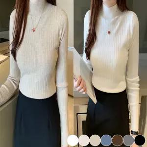 [모두모아]여자 하프넥 반목 골지 티셔츠 슬림 쫀쫀한 니트 이너 맨투맨티셔츠 레이스나시 형광티셔츠 반목