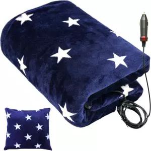 클라기 자동차 온열 담요 - 트럭 SUV RV용 12볼트 휴대용 소프트 플란넬 및 셰르파 여행용 사이즈 59인치 x