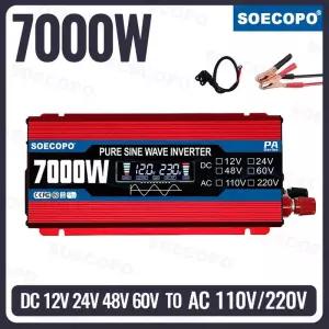 차량용인버터 SOECOPO 7000W 정현파 인버터 12V - 60V~110V220V 차량용 전압 변환기 어댑터 캠핑용
