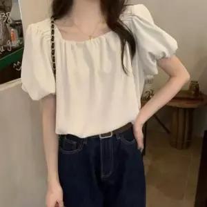 [의류] 스퀘어넥 페미닌룩 팔뚝살커버 분위기 블라우스