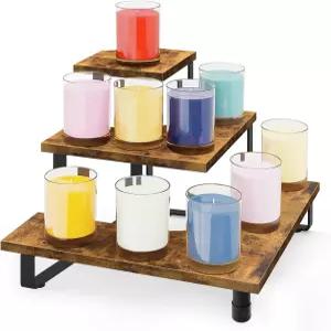 엘리터루 3단 나무 소매 진열대 카운터 탑 크래프트 쇼를 위한 휴대용 컵케이크 주얼리 진열을 코너 계층형