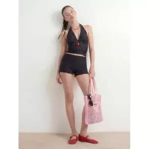 매장판매전용 IMCLAIRE 폴카닷 홀터넷 탱키니 탑 블랙