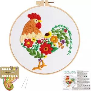 루이즈 메이리스 재미있는 동물 자수 키트 크로스 스티치 수탉과 꽃무늬가 있는 DIY 바늘 포인트