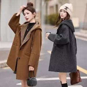 울 모직 하프 야구 후드 여성패션 점퍼 코트 가을겨울 양면 DL4