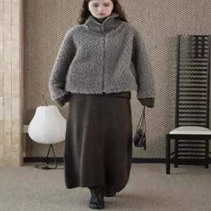 빈티지 야구 여성패션 하이넥 램스울 코트 따뜻한 반집업 점퍼 뽀글이 DL4