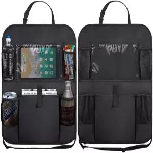 GAOLAOSY 2PCS 자동차 뒷좌석 정리함 방수 옥스포드 패브릭 오토 보호대 킥 매트 투명 10인치 태블릿 홀더