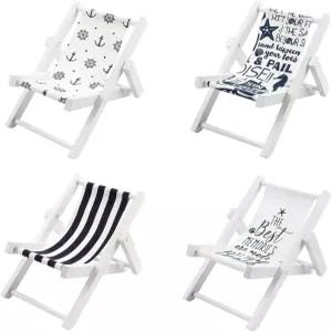 4 PCS 비치 미니어처 가구 장식 미니 나무 접이식 의자 일광욕 롱게 덱 가든 케이크 DIY 식물 풀 데코