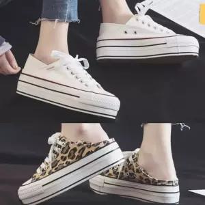 [퍼니메이커]투웨이 호피 스니커즈 여성단화 통굽 키높이 슬립온 단화 뮬 통굽운동화