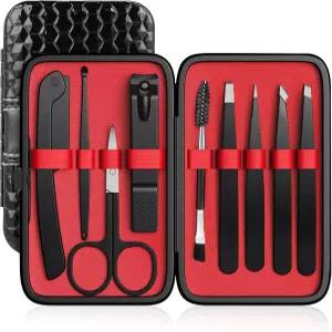 핀셋 세트 Hyxhappy 9개 전문가용 스테인리스 스틸 키트 여성/남성용 스타킹 스터퍼 선물로 고급 여행용