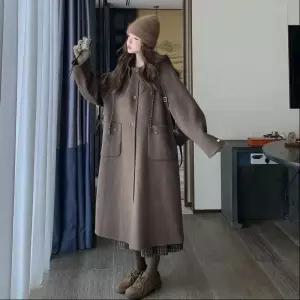 모직 롱 겨울 여성패션 야구 점퍼 스트링 후드 리버시블 캐시미어 코트 무릎까지 오는 DL4