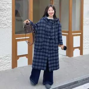 롱 울 모직 빈티지 코트 야구 체크 점퍼 겨 여성패션 후드 DL4