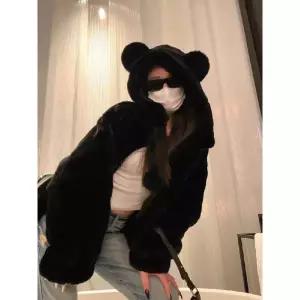 겨울 귀 밍크털 기모 라이크 점퍼 스웨이드 도톰 후드 야구 여성패션 코트 DL4