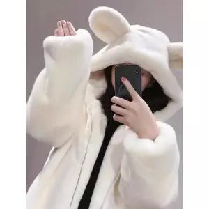 겨울 밍크털 야구 여성패션 귀 도톰 코트 스웨이드 점퍼 라이크 기모 후드 DL4