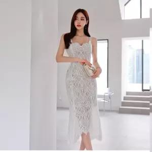 레이스 슬립 롱드레스 슬릿 파티룩 스커트 웨딩